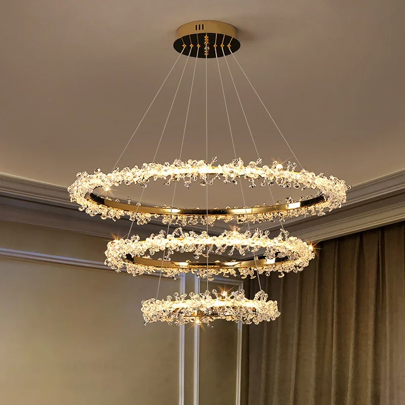 Modern Luxury Ceiling Chandelier Interior Decoration Shop Restaurant Living Room Crystal Pendant Lighs Dimmable LED Ring Light