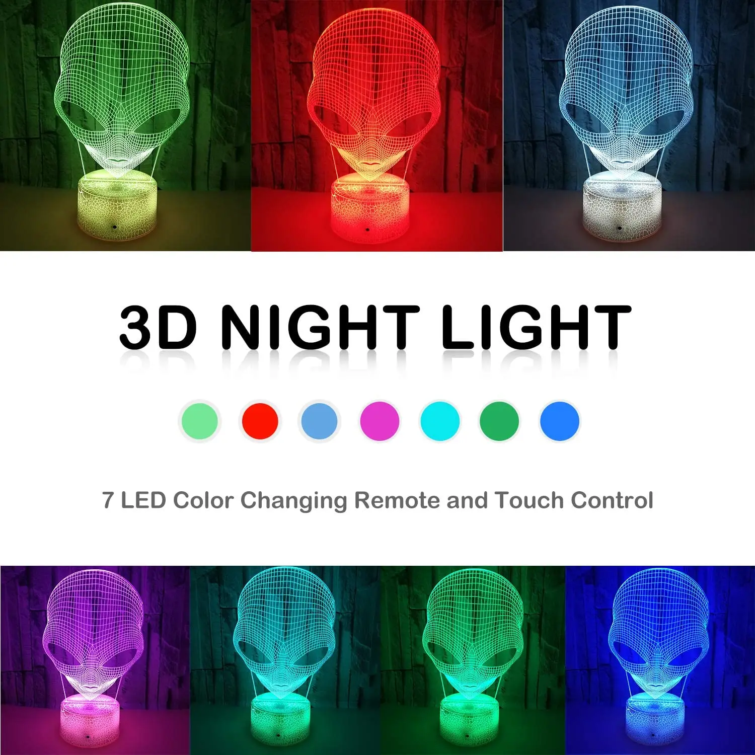 Alien 3D Hologram Illusion Unique Lamp Acrylic Night Light With Touch Switch UFO Table Lamp 16 Colors Decor Birthday Xmas Gift