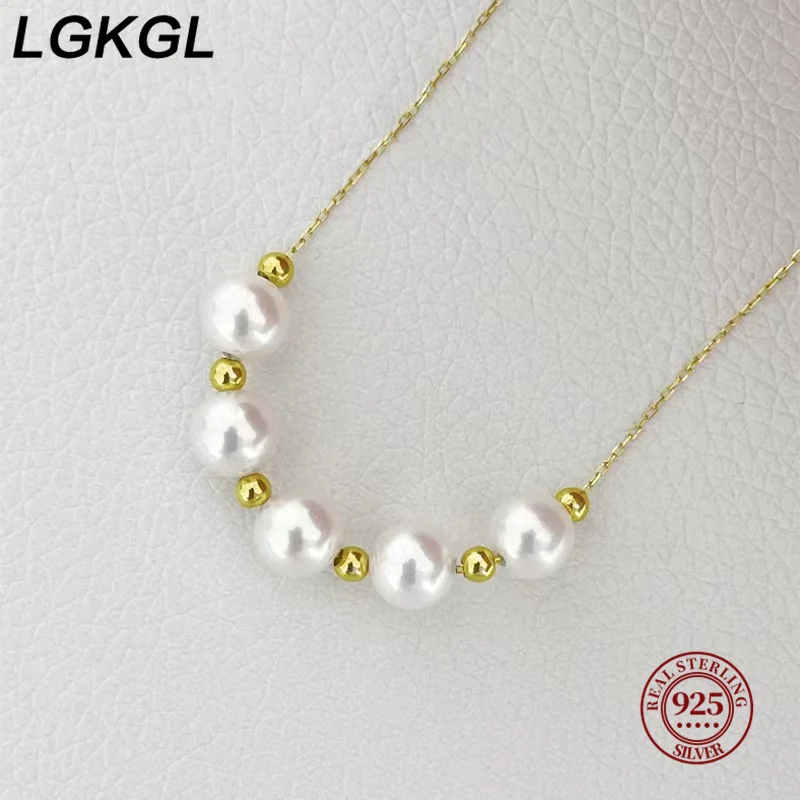 LGKGL Read 925 Sterling Silver Pearl Bead Necklace for Women Circular Temperament Grace Engagement Jewelry Gift