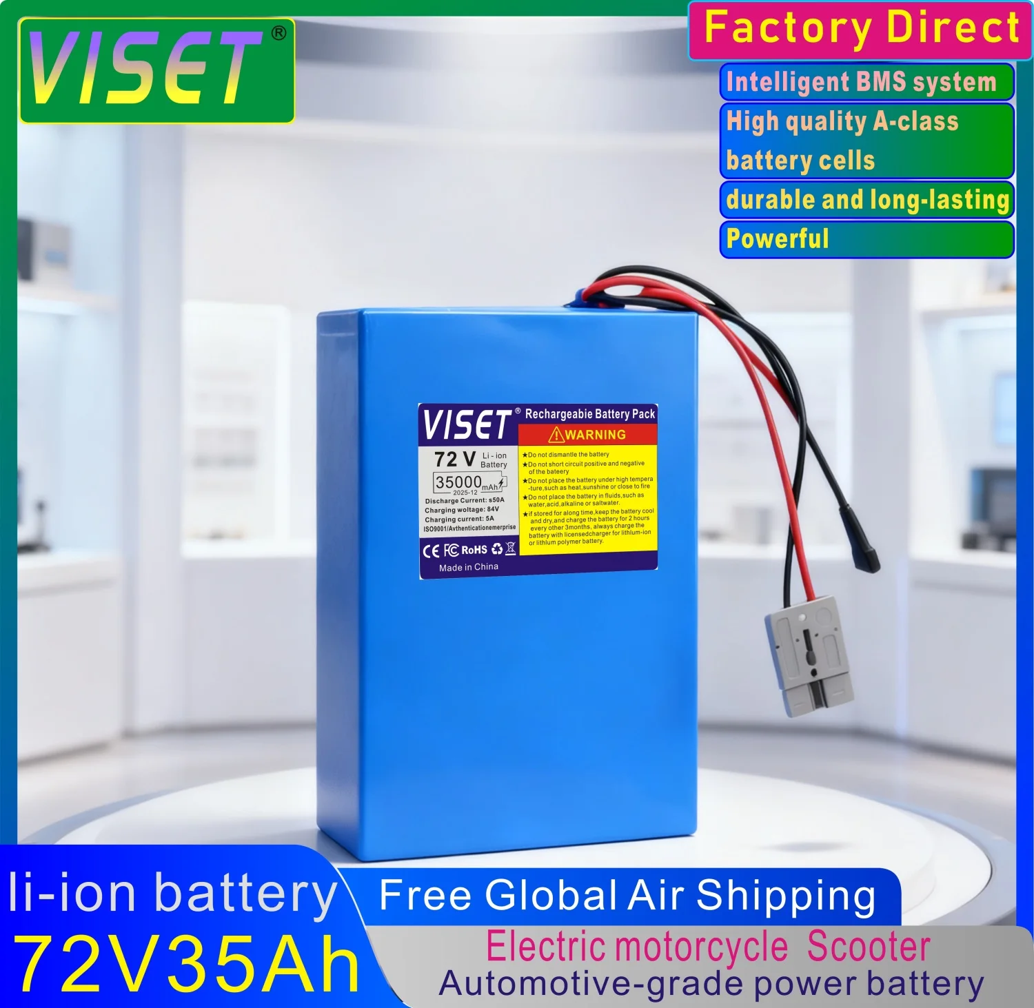 2026 New18650 72V 35Ah بطارية ليثيوم أيون مع المدمج في BMS 250-3000W بطارية عالية الطاقة EScooter Ebike بطارية حزمة شاحن