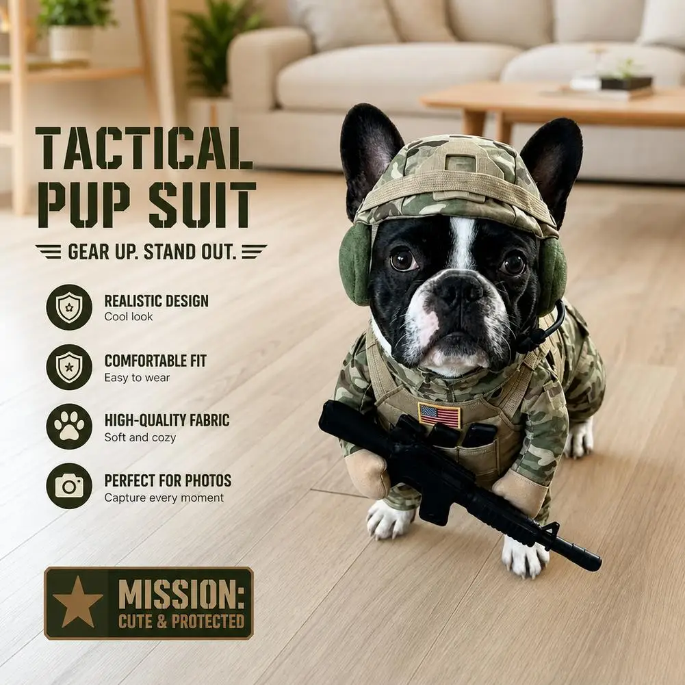 Tactical Dog Clothes Military Soldier Camouflage Costume Puppy Cosplay Outfit Helmet Vest Funny Halloween Party Small Dogs Cats