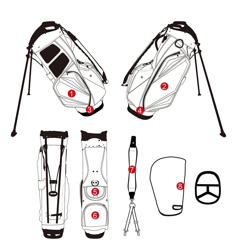 High Quality Durability Custom PU Leather Golf Bag Classic Multicolor Golf Stand Bag