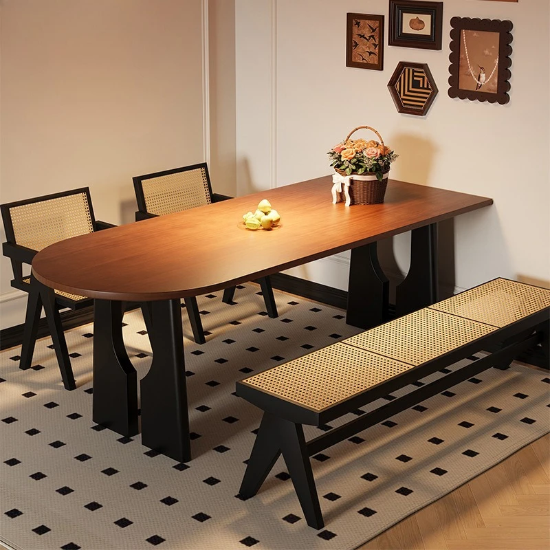 Solid wood dining table and chairs eating table small apartment semi-round table household