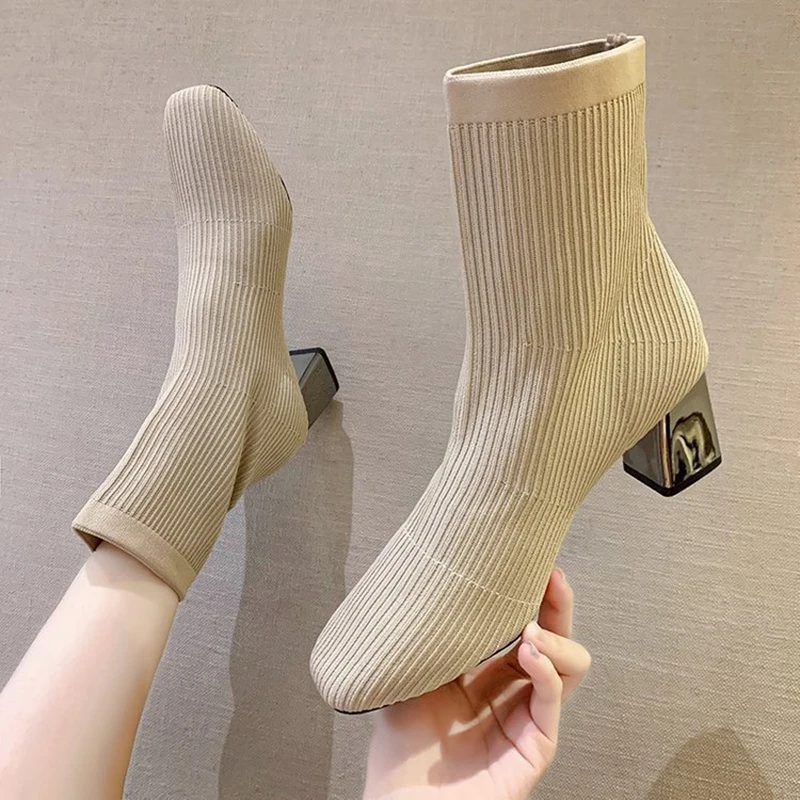 Fashion Autumn &Winter  women 2021 new skinny boots knit elastic socks boots thick heel high boots textile category