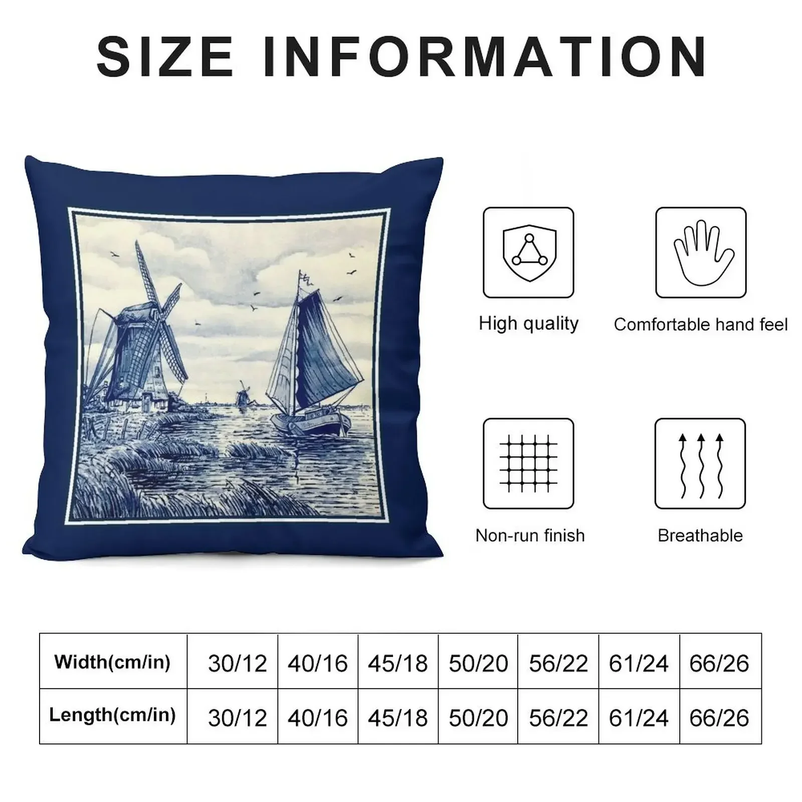 DUTCH BLUE DELFT : Vintage Sailboat and Windmills Print Throw Pillow Couch Pillows luxury home accessories pillow