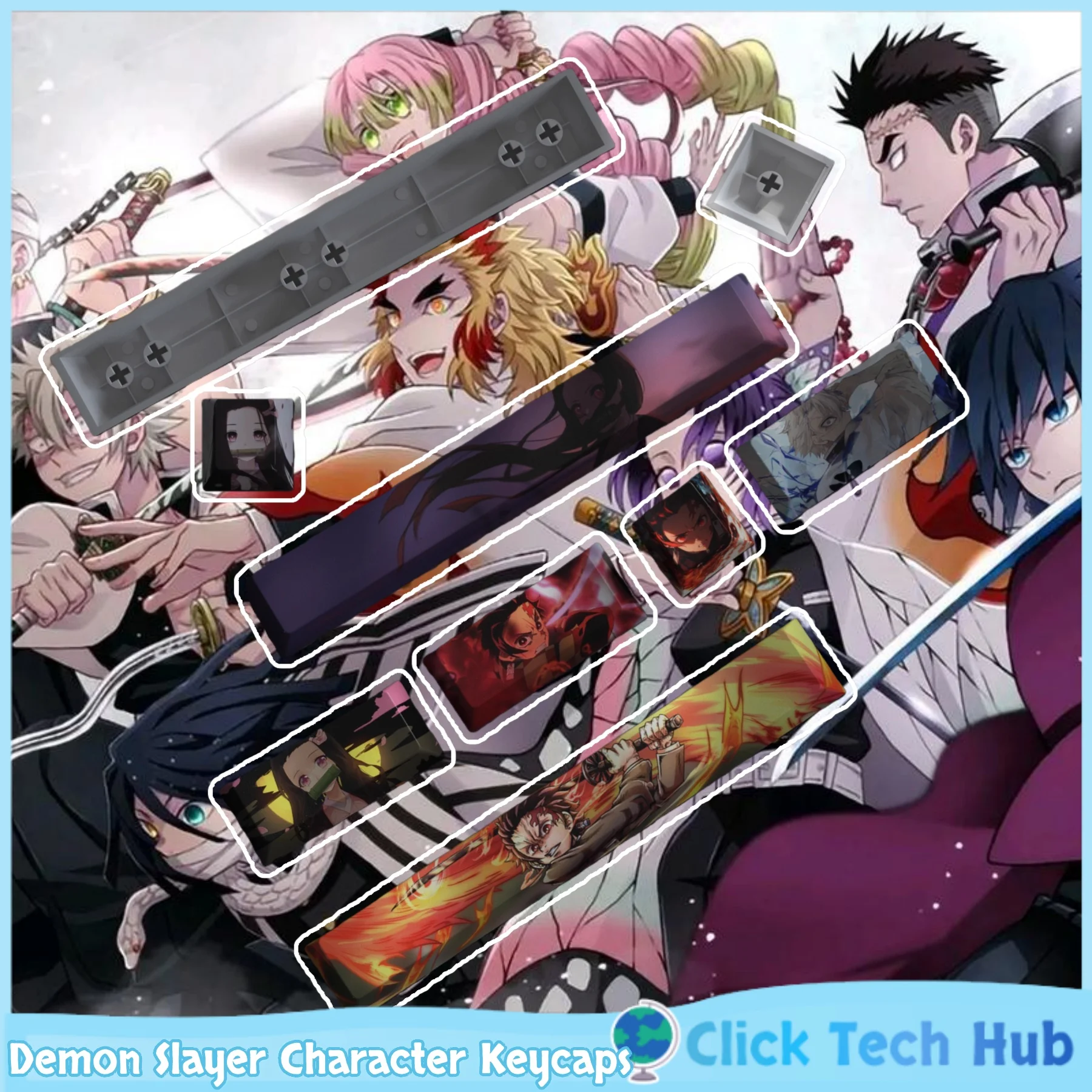

Колпачки для клавиш с персонажами Demon Slayer, 3 клавиши из ПБТ, пятисторонние колпачки для клавиш с термосублимацией, высота вишни, механические колпачки для клавиш в стиле аниме