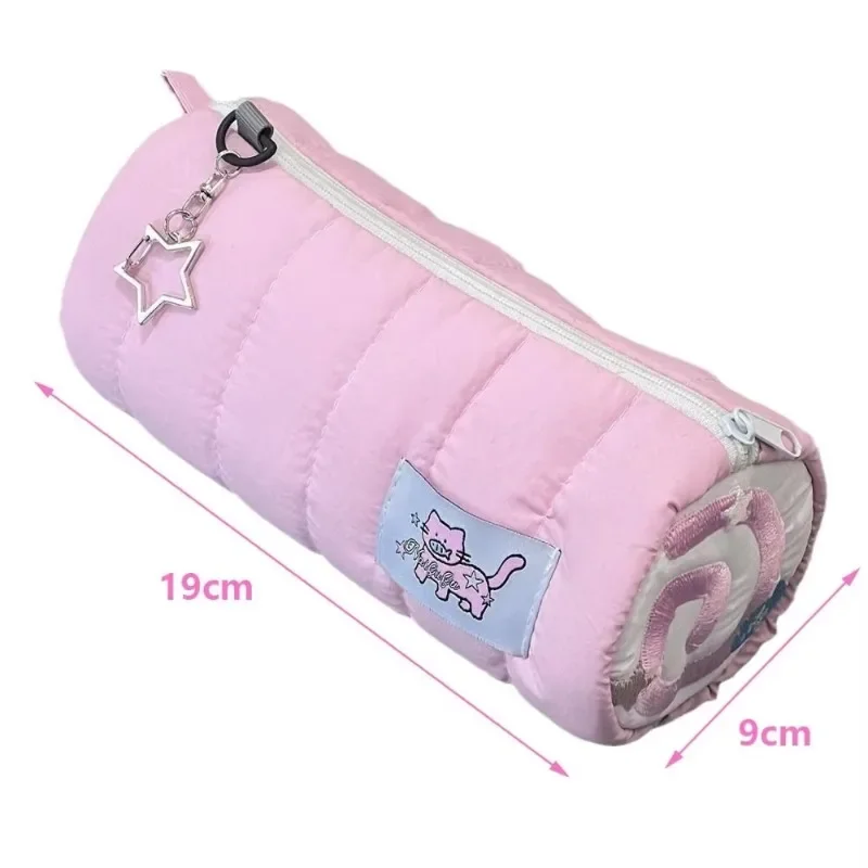 1 Pcs Popular Pink Milk Puff Bread Puppy Pen Bag Cute Girl Heart High Beauty Large Capacity Stationery Storage Bag