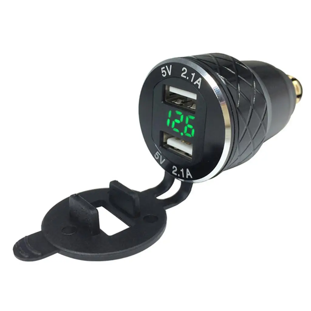 

Зарядное устройство DIN с двумя USB-портами, черное, алюминиевое, с быстрой зарядкой и LED-индикатором для мотоциклов и электровелосипедов 200 куб. см.