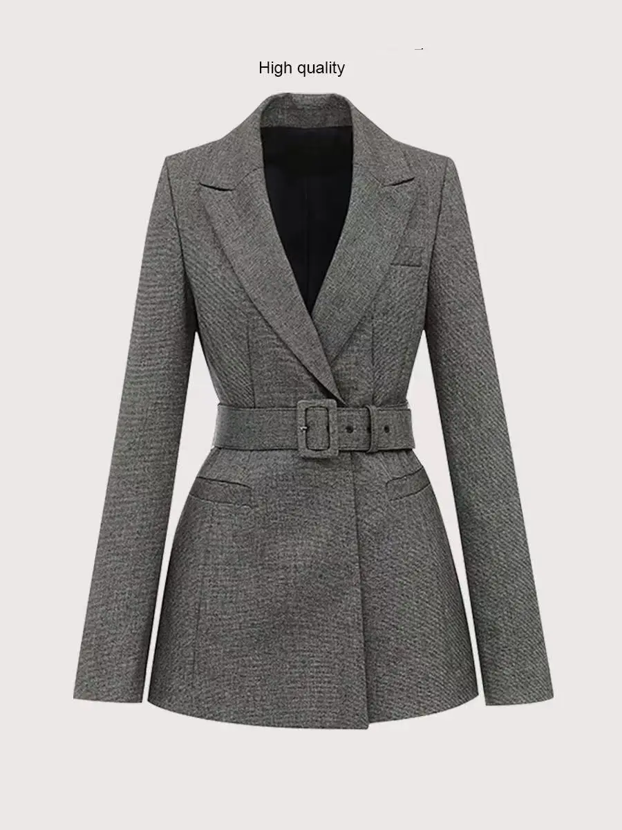 Manteau mi-long Sim pour femme, veste ceinturée, col cranté, dame de bureau, mode élégante, automne, hiver, nouveau