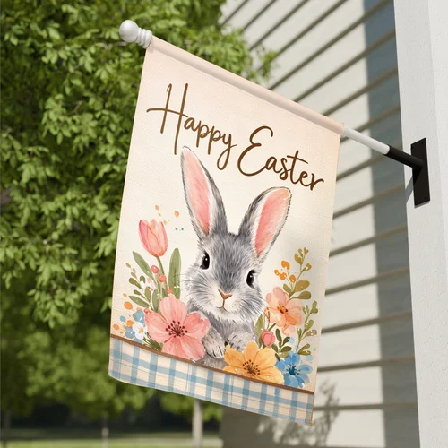 Hello Spring Bunny Flag Easter Rabbit Garden Sign Colorful Holiday Home Decor XXQ