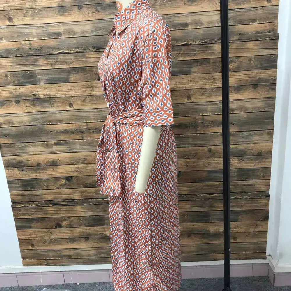 Casual Women Summer Striped Shirt Dress Retro Lapel Collar Five Sleeve Loose Fit Button Up Midi Dresses For Daily