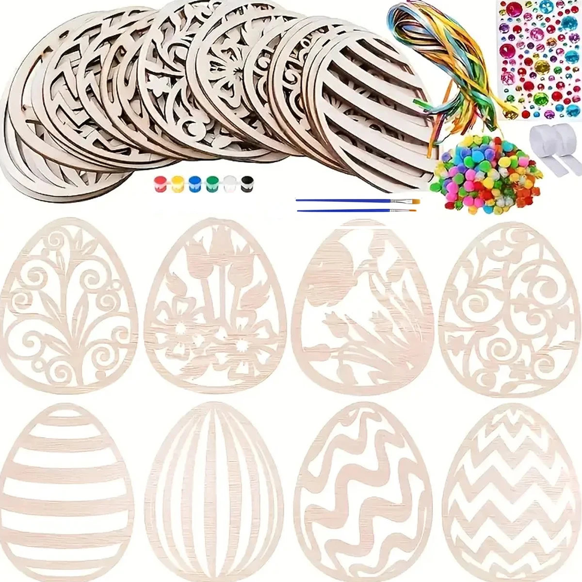 DIY Wooden Easter Egg Craft Kit – Paint Your Own Colorful Egg Ornaments Ideal for Spring Classroom Activities and Home Crafting