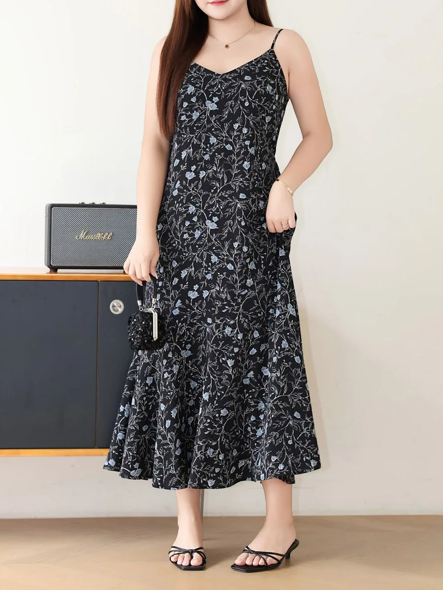 

Французское пригородное платье с v-образным вырезом и цветком синего цвета, большие размеры, женские простые и элегантные шикарные платья трапециевидной формы на тонких бретельках премиум-класса 8975