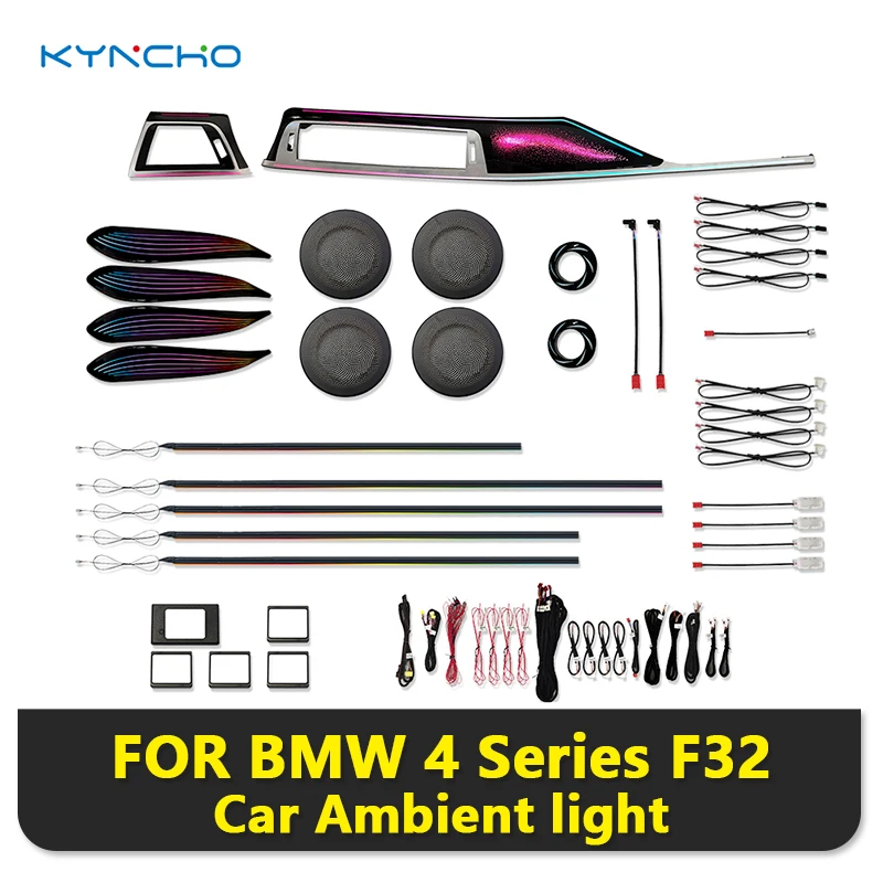 64 Farben LED Auto-Ambientebeleuchtungs-Set für BMW 4er Serie F32 RGB Bluetooth App-Steuerung Symphonie Auto-Innenbeleuchtung