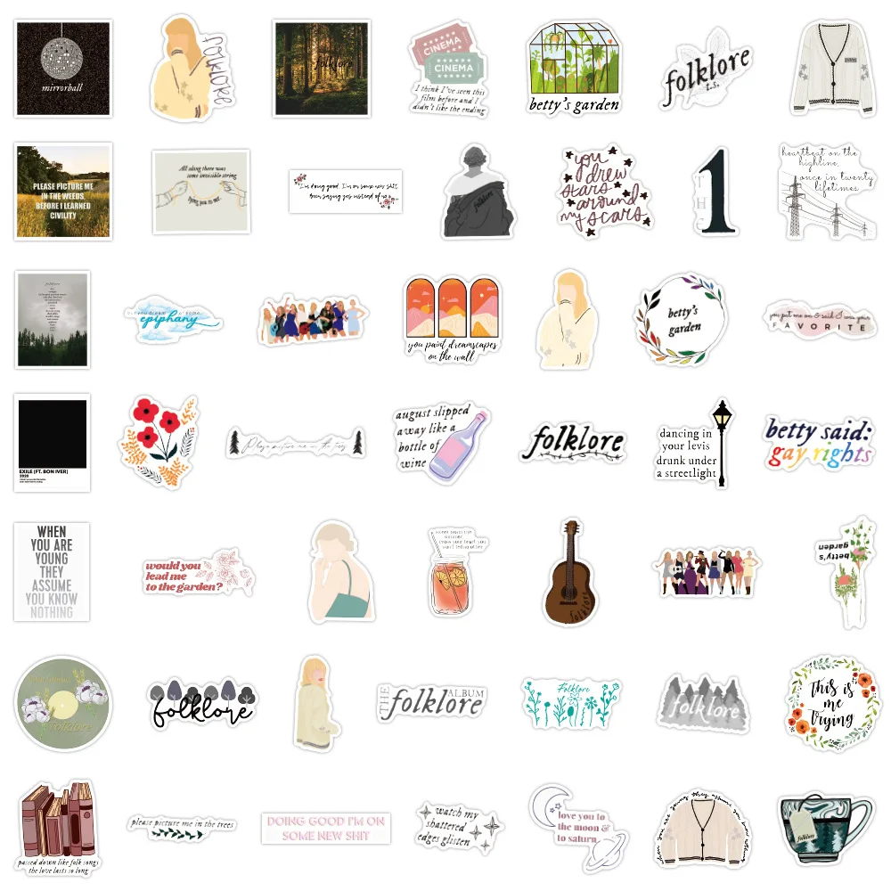 100 قطعة من ملصقات الفولكلور، ملصقات موسيقى تايلور، ملصقات تزيين ذاتية الصنع، ملصقات أكواب الماء المتنقلة