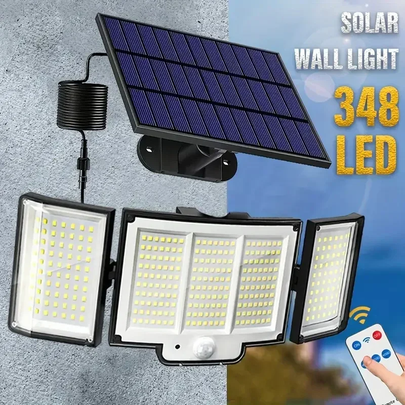 Solar Outdoor Lights with Remotes, 348LEDs Motion Sensor Wall Lights Waterproof, LED Outside Solar Powered Security Flood Light