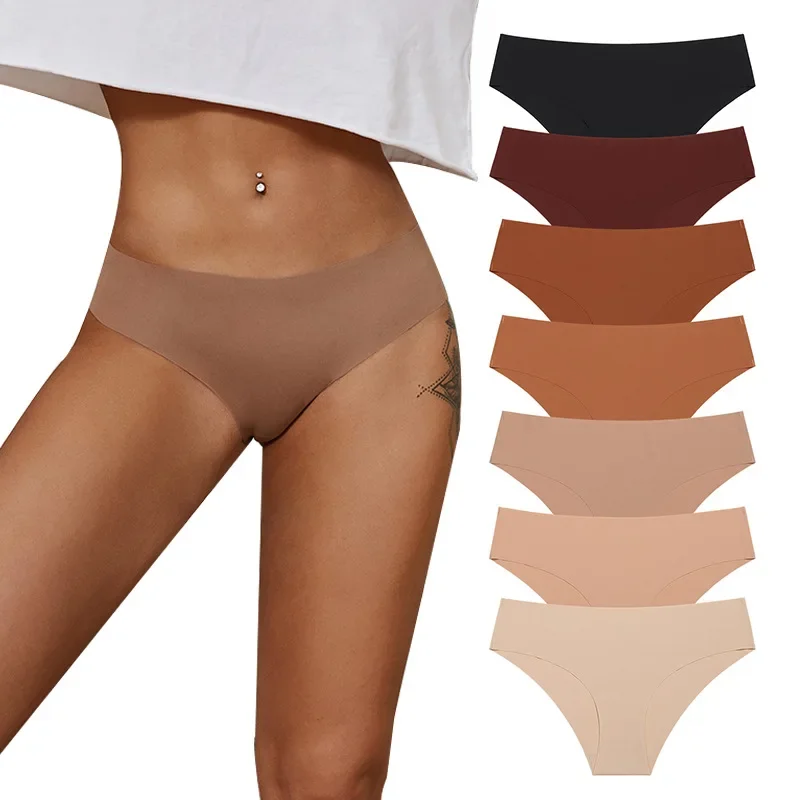 

Seamless Underwear Women Sexy Solid Briefs Ice Silk Underpants Soft Comfy Lingerie Ladies Sport Yoga Panties Low Rise Bikini