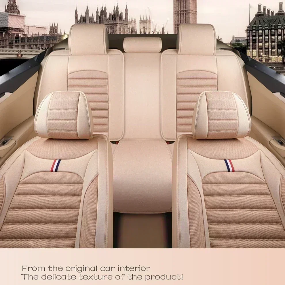 لغطاء مقعد السيارة أكورا من الكتان، غطاء كامل للسيارة بأكملها، غطاء مقعد مكون من 5 مقاعد قابل للتنفس وغير قابل للانزلاق للفصول الأربعة
