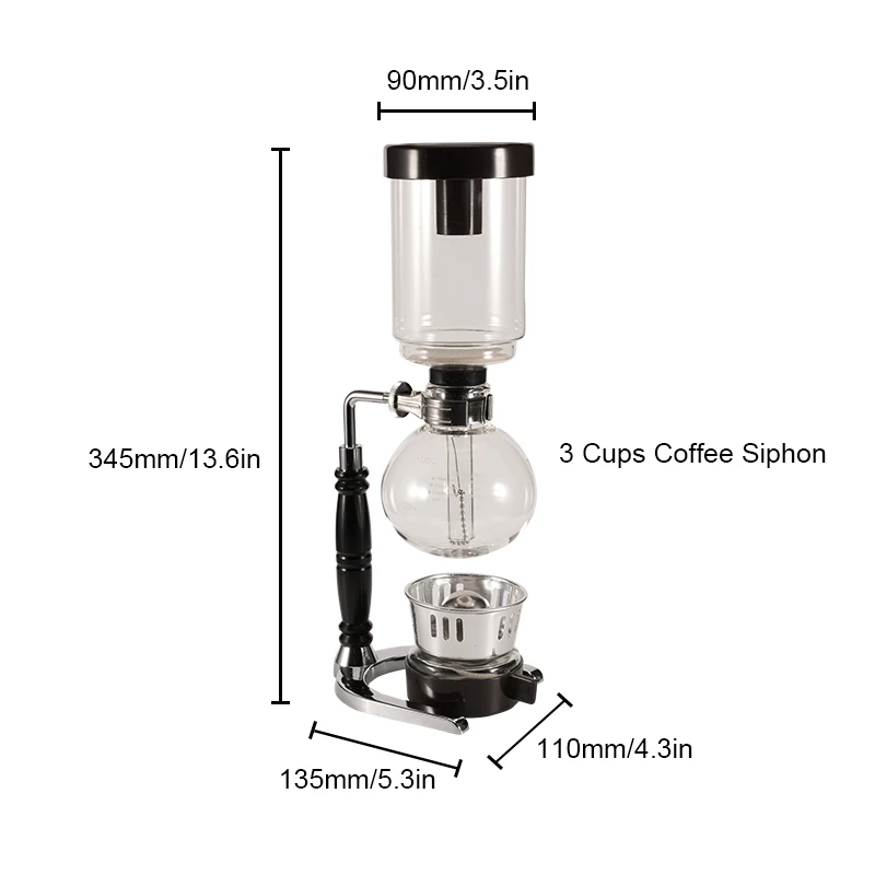 TCA-5 Glass Siphon Coffee Maker - 3 Cup Professional Brewing System - Stylish and Durable For Home Dorm Office Coffee Shop