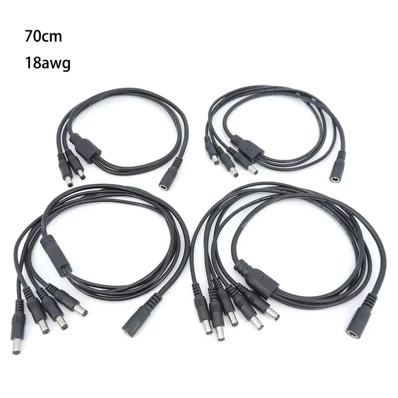 70CM DC 5.5*2.1mm 1 Female To 2/3/4/5 Male Power Cord Pure Copper 0.75 Square 10A Adapter Power Tap Audio Connection Cable A3