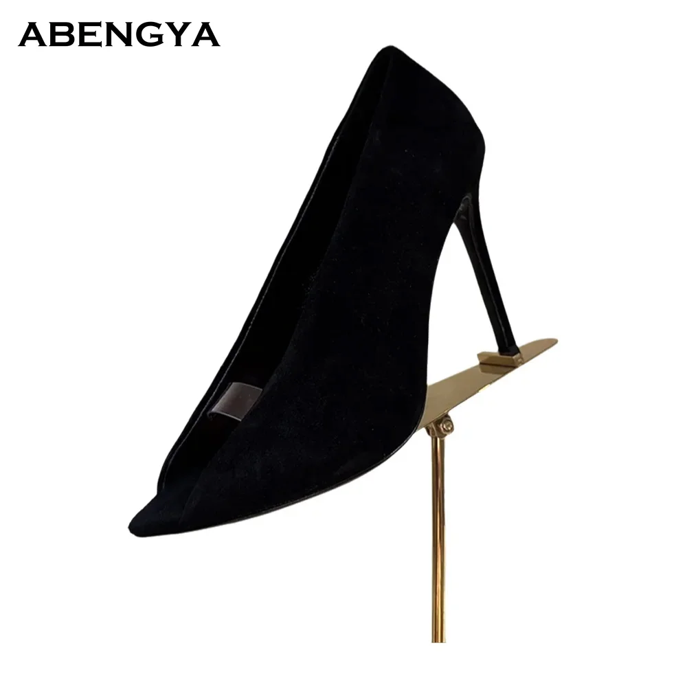 

Designer New Hollow Out Suede High Heel Shoes Woman Pointy Toe Mules Dress Shoes Summer Fashion Party Banquet Shoes For Women