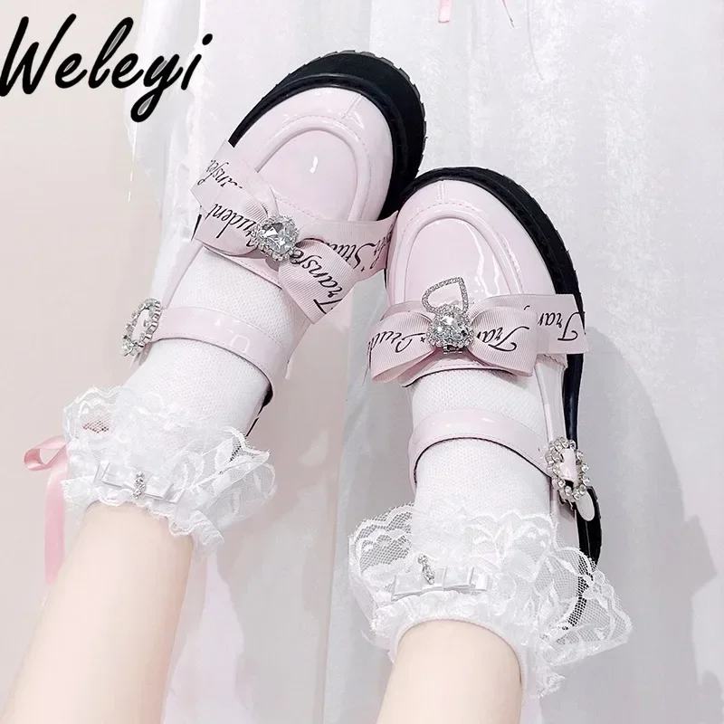 Lolita Massenware Mine dickbesohlte rosa Schleife High Heel süßes Mädchen japanischen Stil Original Subkultur Kawaii Muffin Schuhe Frauen