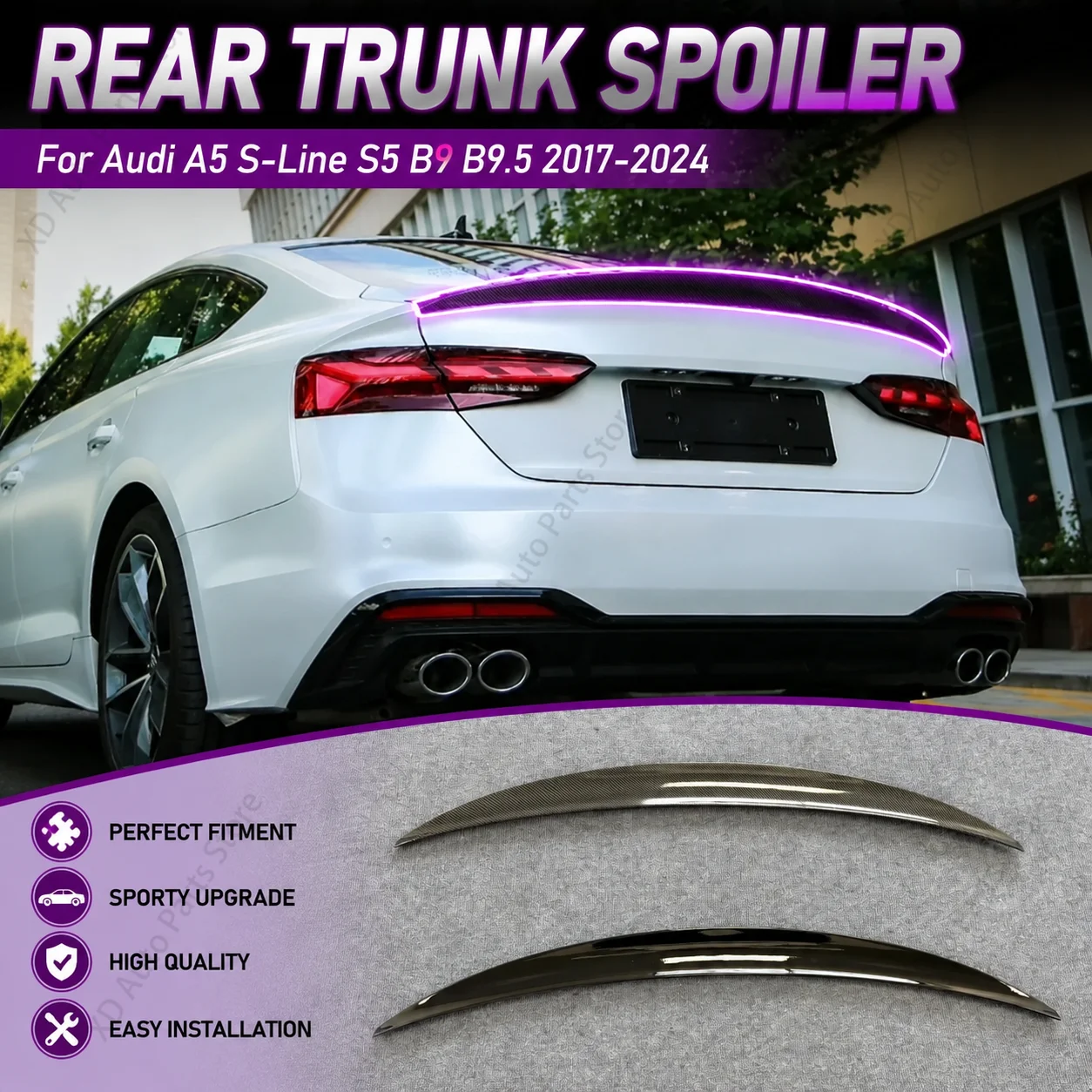 Heckspoiler für Audi A5 S-Line S5 B9 B9.5 2017-2024 K-Style Heckklappenspoiler Karosserie-Kit Exterieur Tuning Zubehör