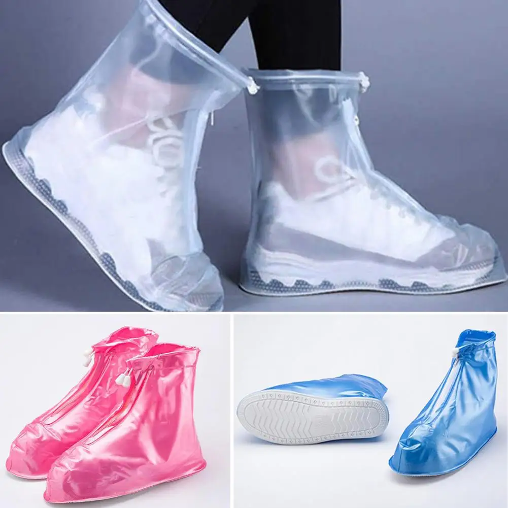 

1 Pair Rain Shoe Covers Waterproof Wear-resistant Zipper Closure Non-Slip Protective PVC Women Rain Boot Protectors for Female