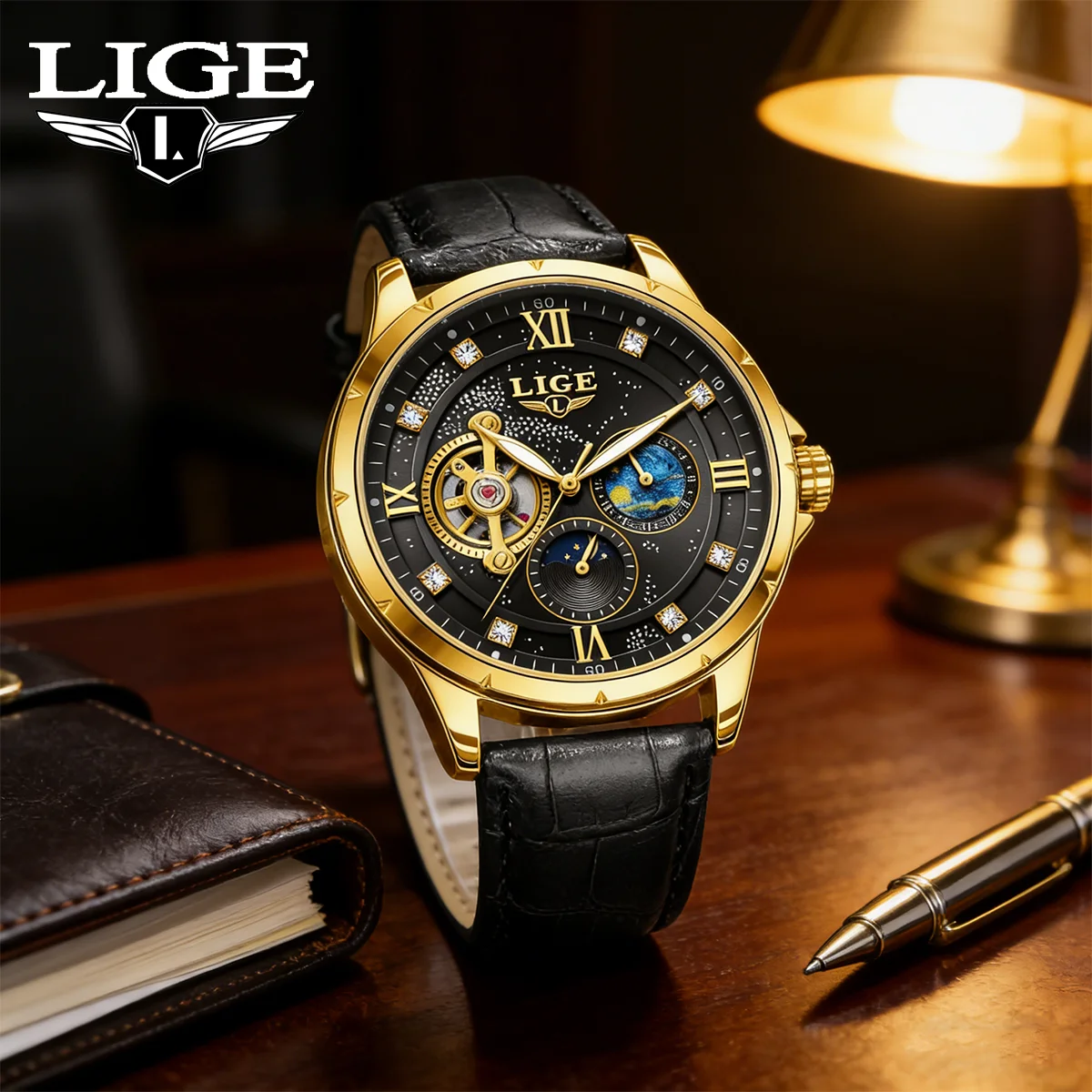 

Мужские часы LIGE 2026 класса люкс, спортивные, армейские, военные, с датой, механические, из натуральной кожи, Relogio Masculino