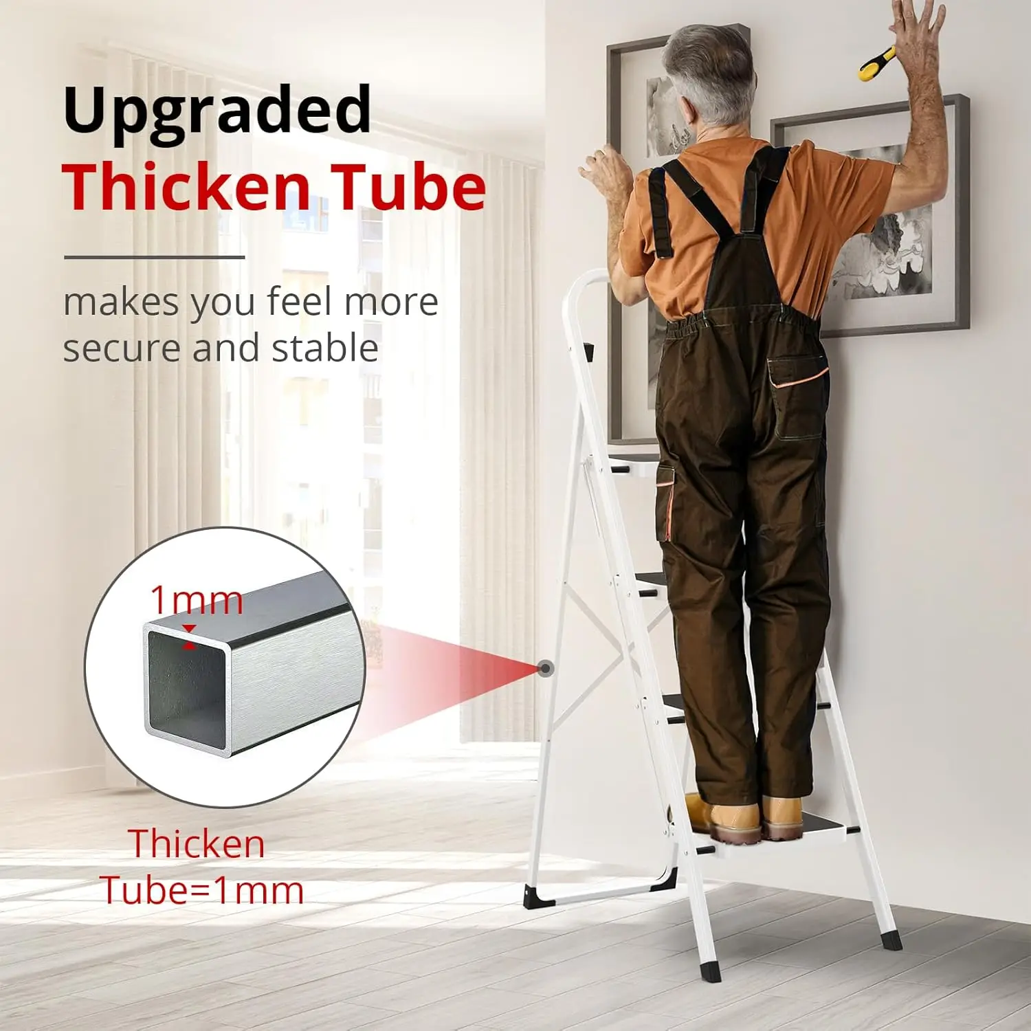 Step Ladder Folding Step Stool for Adults with Anti-Slip Pedal,330 lbs Capacity for Kitchen, Home,White