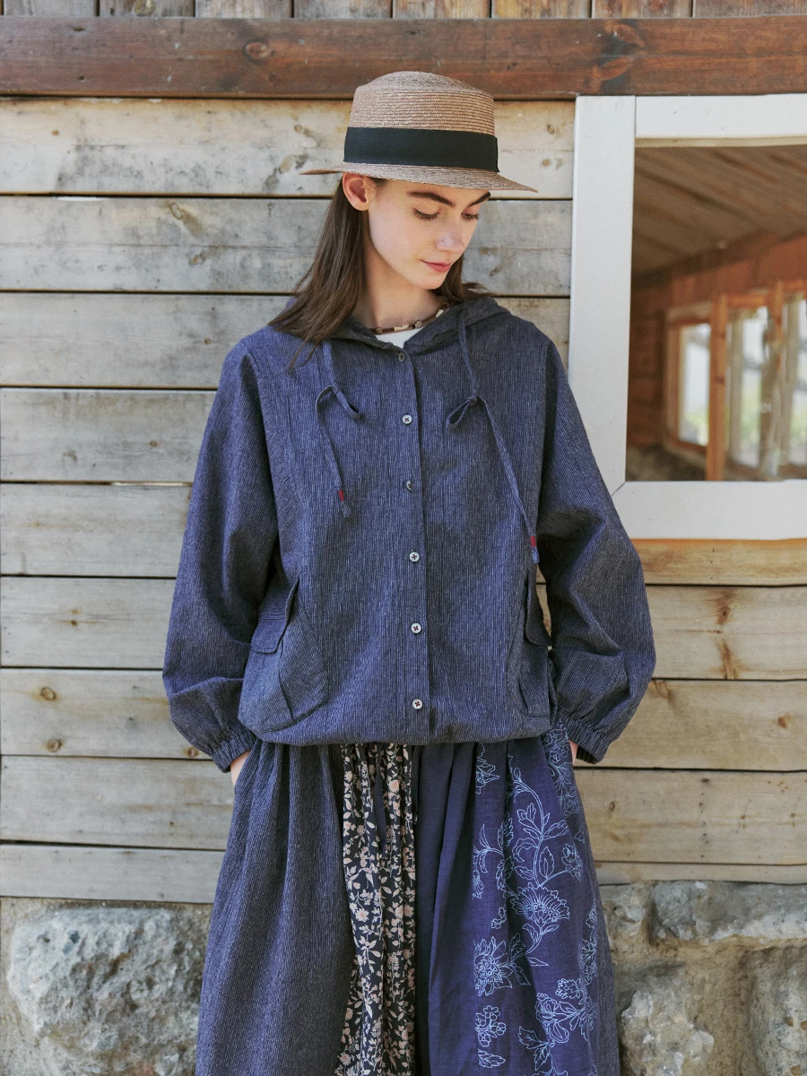 

ZBWY Весенне-летняя женская куртка из хлопка и льна для активного отдыха, свободного кроя, сине-белые полосы, оригинальный дизайн