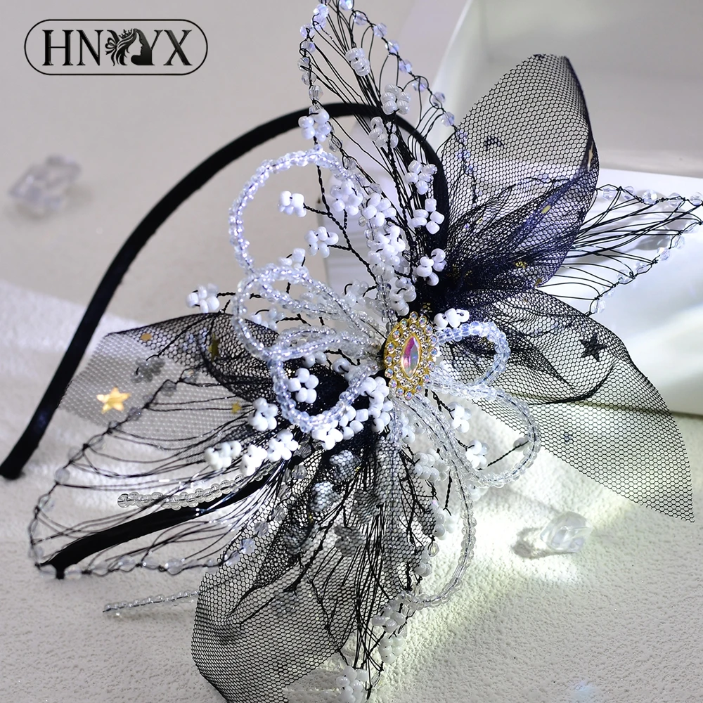 

YouLaPan Vintage Black Tulle Bow Headband Crystal Decoration Hair Hoop For Bridesmaid Women Party Banquet Prom Wedding YXA110