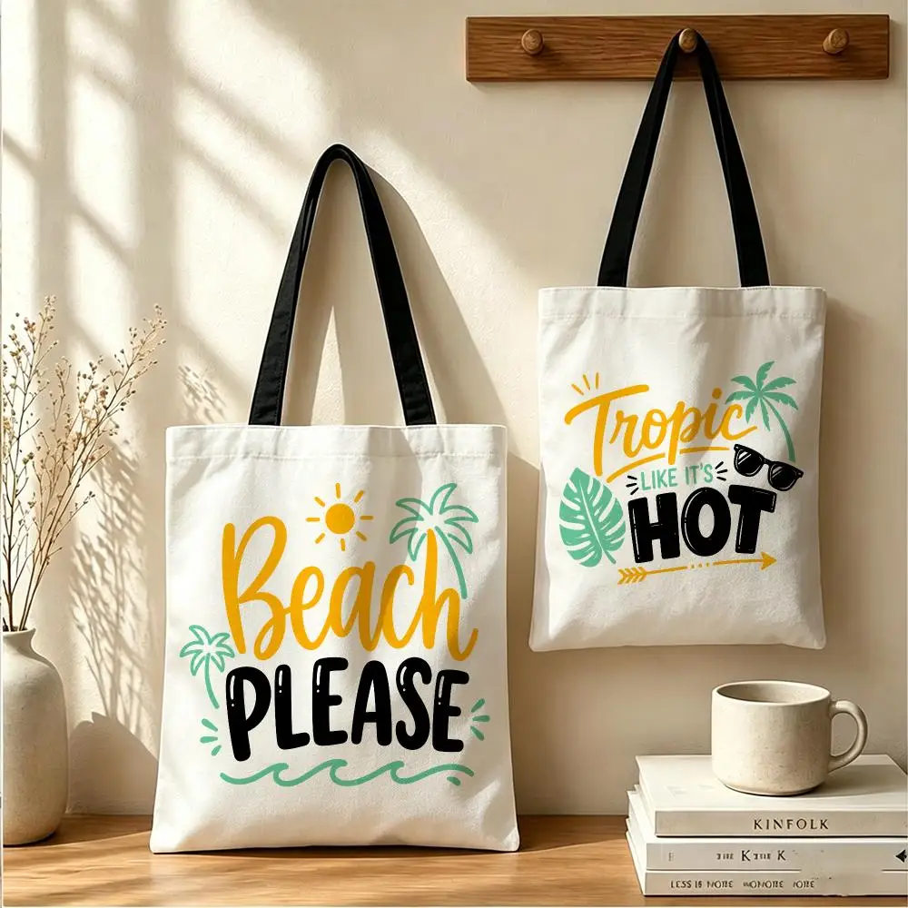 Ready for Vacation Storage Bags Large Capacity Canvas Tote Bag Reusable Shoulder Handbag for Daily Shopping Travel
