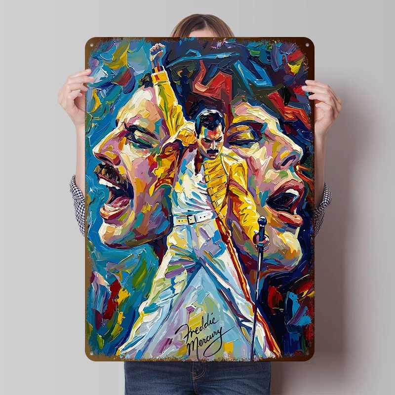 Freddie Mercury Painting Art Tin Poster Customized Wall Art Retro Vintage Metal Signs for Fans Room House Custom Sign Home Decor