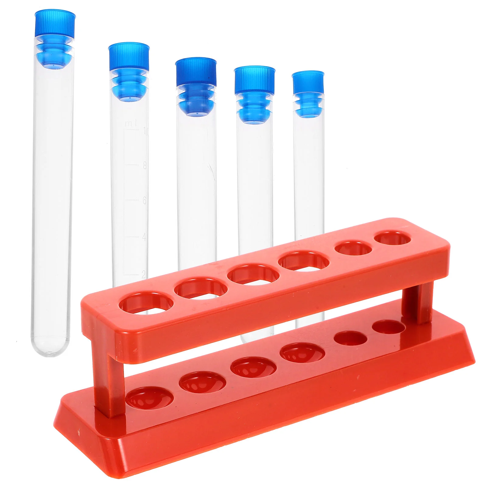 

5Pcs Plastic Test Tubes Clear Separation Bottles with 6 Holes Tube Stand for Science Experiments transparent test tubes