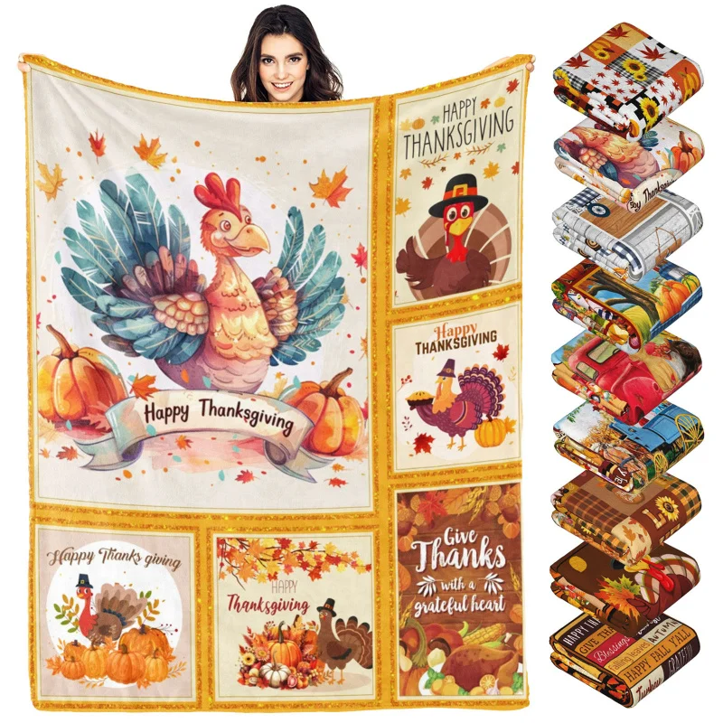 

Thanksgiving Throw Blanket Gifts for Kids Adults Family Fall Pumpkin Turkey Decorative Blankets Flannel Throws for Bed Couch