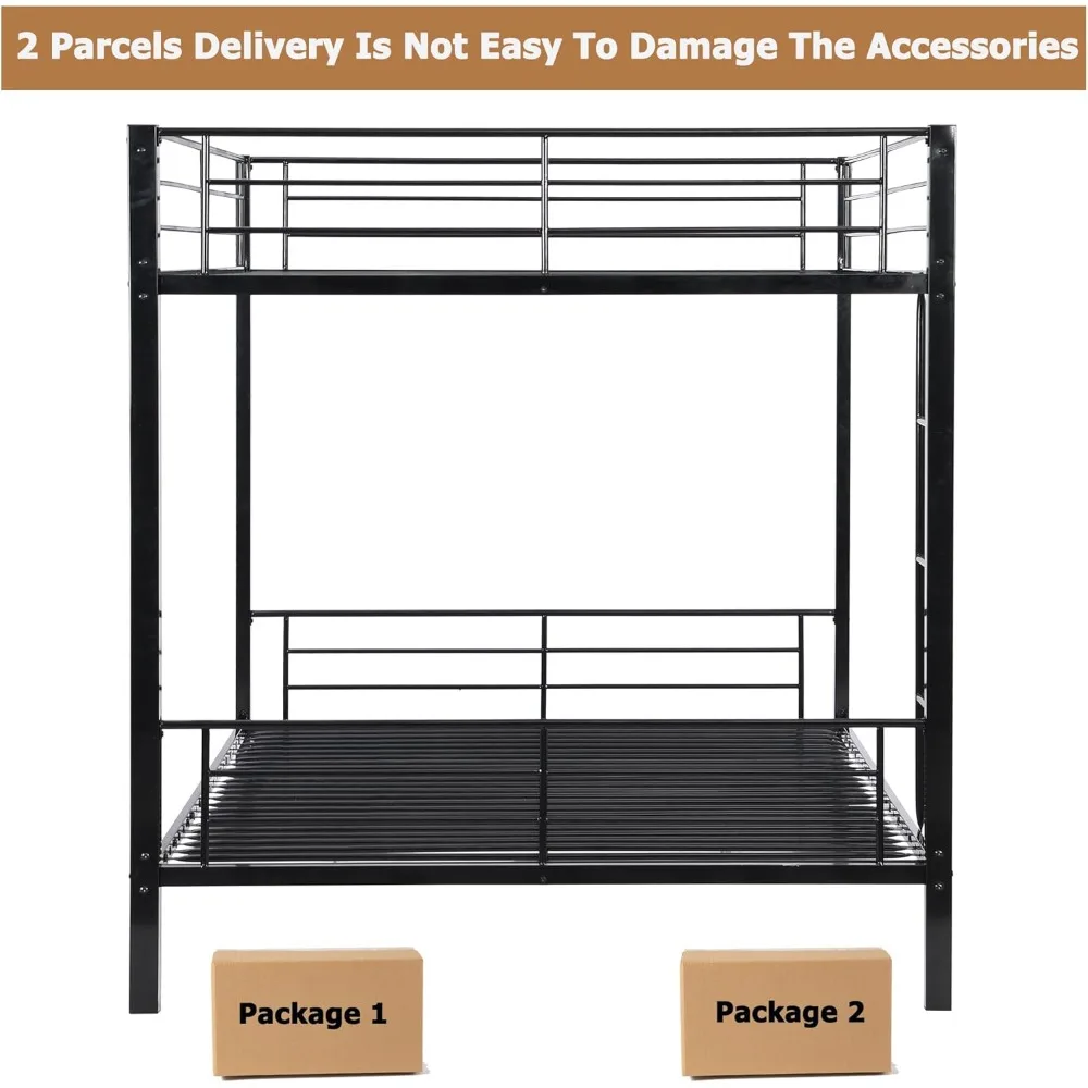 أحدث ترقية وأقوى سرير كوين بطابقين للبالغين، سرير معدني عالي التحمل بحجم كوين مع سلم وطول كامل #6