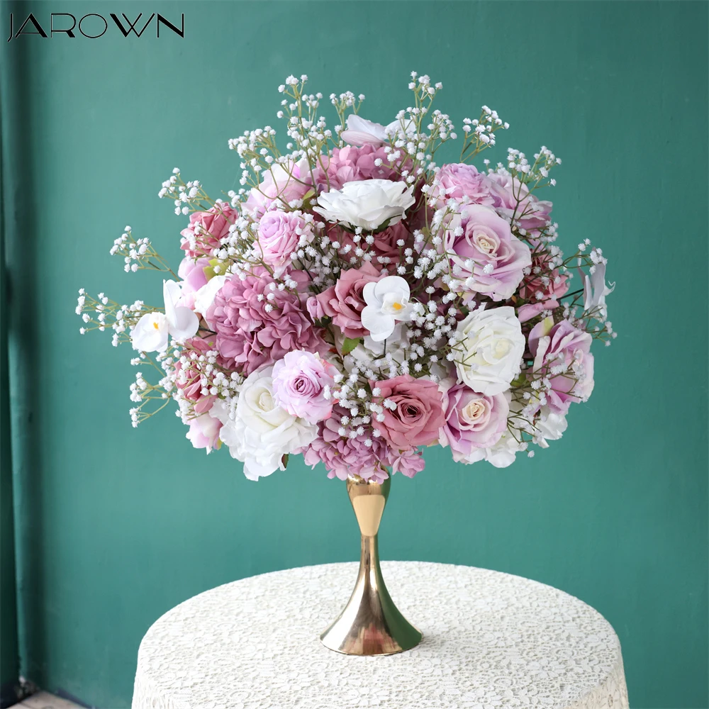 Purple White Series Rose Baby's Breath Flower Arrangement for Wedding Event Backdrop Decoration Floral Table Centerpieces