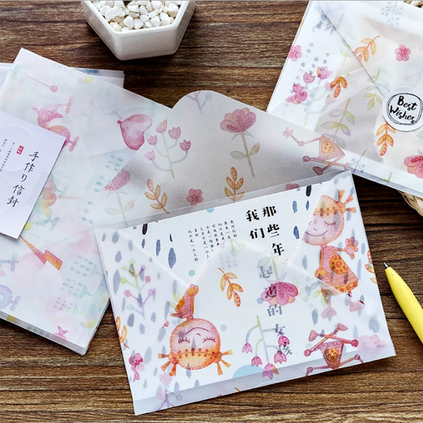 3pcs Fresh small floral 10*15CM sulfuric acid paper envelope Su Nian Jinshi series handmade envelope