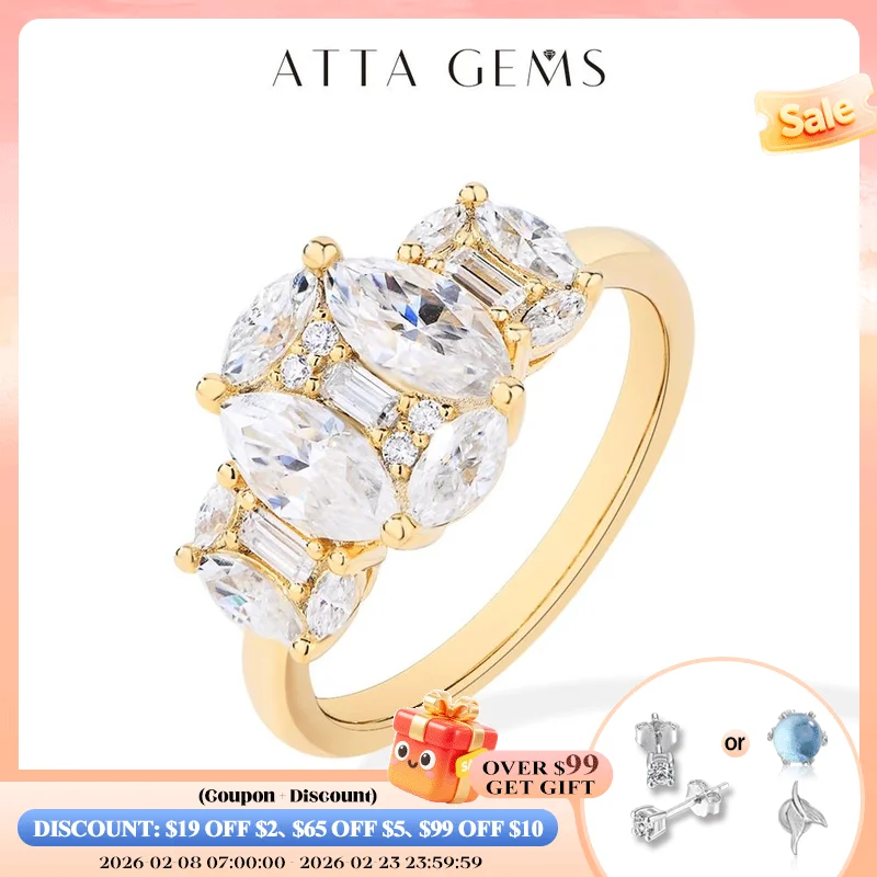 

ATTAGEMS 2.3CTW Marquise Rectangle Moissanite Ring for Women D VVS1 925 Sliver White Gold Engagement Wedding Jewelry Top Quality