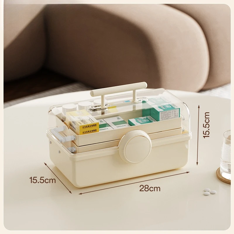 Caixa de armazenamento de drogas portátil desktop portátil de grande capacidade caixa de armazenamento de cosméticos plástico à prova de poeira e transparente.