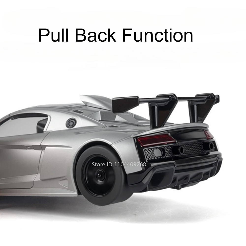 1:24 R8 LMS GT2 RS7 Model Car Toy Sound Light Pull Back Alloy Body Rubber Tires Vehicles Models Toys Home Decoration Ornament