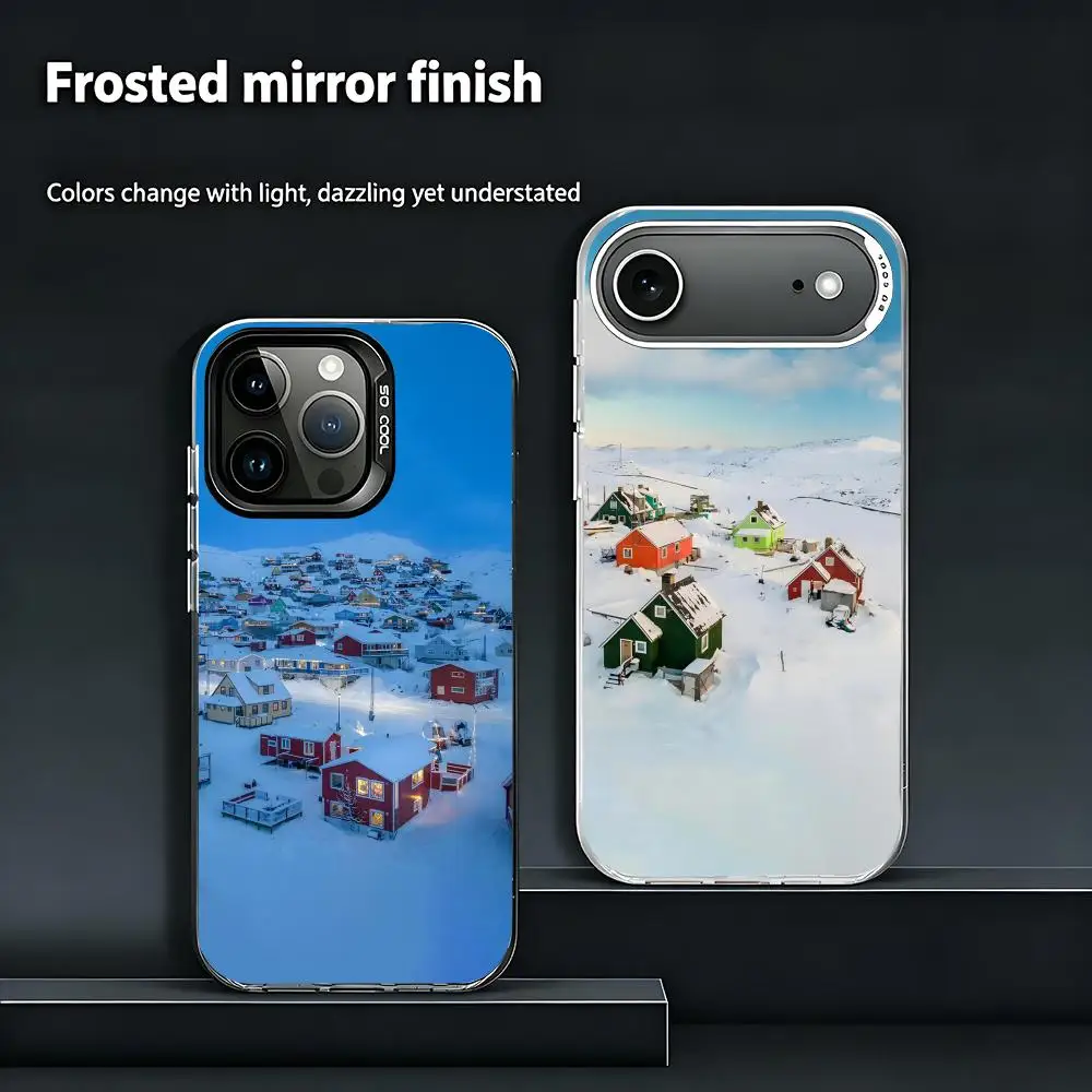 Coque de téléphone antichoc rigide mate colorée avec motif géographique F-Famous Greenland-D pour iPhone 13/14/15/16/17 Pro Max