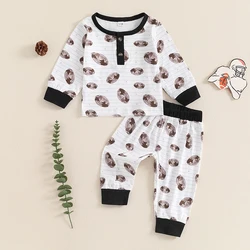 Toddler Boy Autumn Fall Cotton 2PCS Outfit Long Sleeve O Neck Rugby Print Tops Pants Baby Clothing Sets