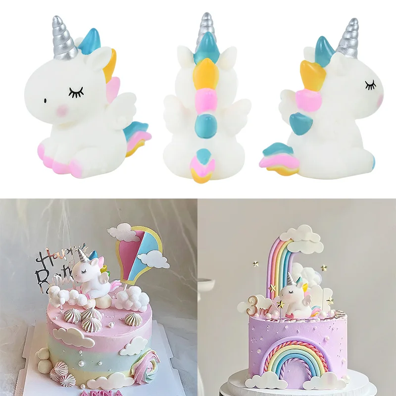 1pc 2 Colors Rainbow Unicorn Theme Cake Topper Girl 1st Birthday Party Decoration Cake Ornament Baby Shower Cake Baking Supplies