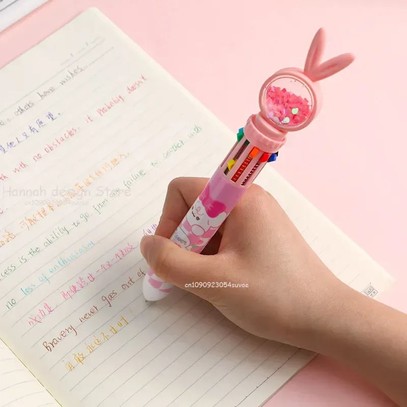 Kawaii Cartoon Sugar Flash Drilling Cat Colorful Ballpoint Pen Girlish Multi-colored Pen Push Type School Office Students Pen