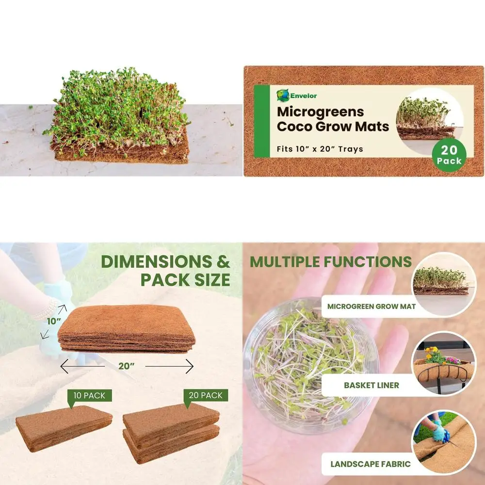 

Подложки для рассады из кокосового волокна, 20 штук, 10x20 дюймов, идеально подходят для выращивания в помещении и на улице, для подвесных корзин и лотков для рассады.