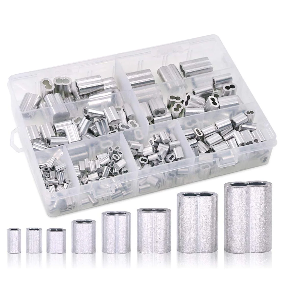 320Pcs Aluminum Crimping Loop Sleeve Cable Ferrule Assortment Kit 8 Sizes for Wire Rope M1.2/M1.5/M2/M2.5/M3/M4/M5/M6