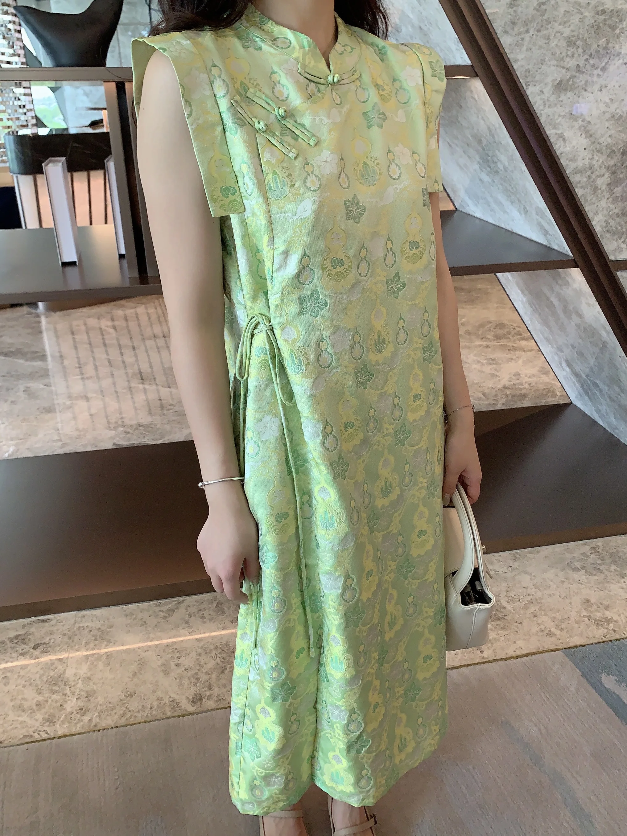 

00% шелковое платье с Flng Sve в уникальном цветном узоре тыквы с высоким разрезом, повседневная одежда ort Sve Women's Faion