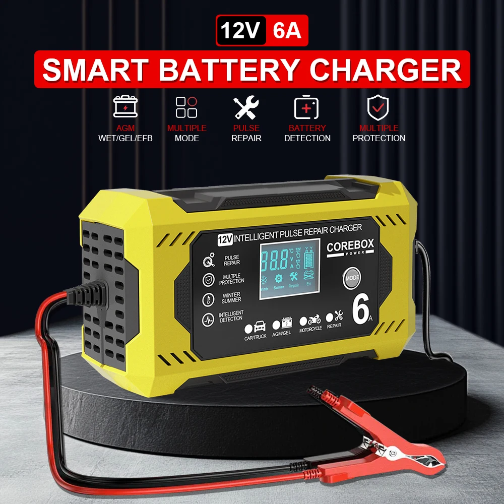 

High Power Smart Car Battery Charger Pulse Repair Battery Charging Intelligent For Motorcycle SUV Truck 12V/6A Multifunctional